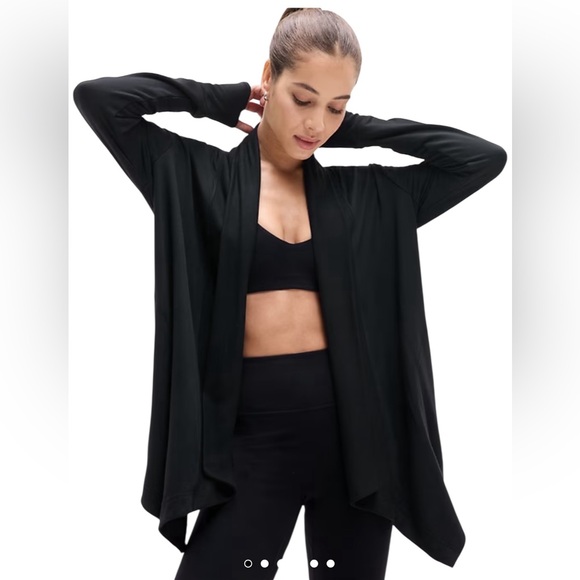 Athleta Pranayama Restore Wrap 3X Black Layering Thumbholes Pockets Active Yoga - Picture 1 of 15